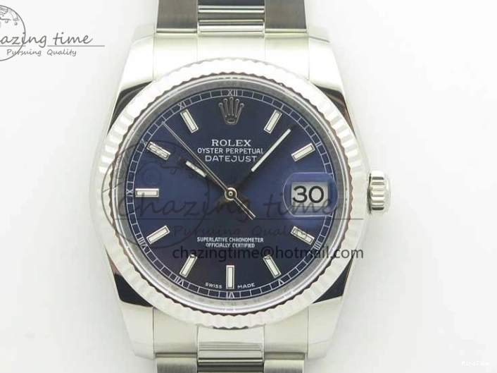 MiroTime 0225 DateJust 36 SS 116234 Fluted Bezel DJF Best Edition Blue Dial Stick Markers on SS Oyster Bracelet A Affordable 3373